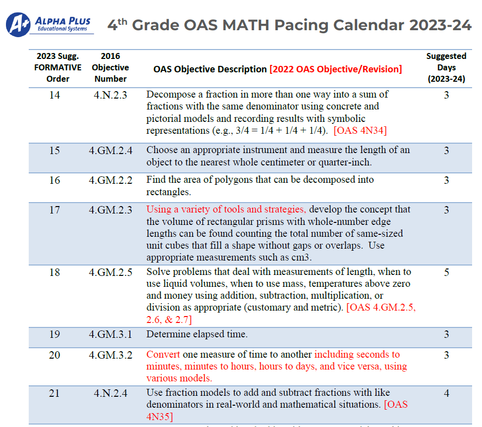 Gr4 Math PCALELNDAR